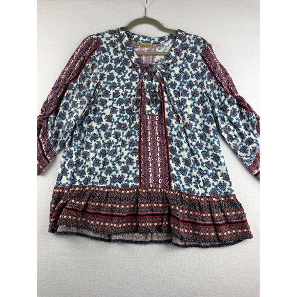 Democracy Tops - Democracy Women's  Paisley Lace Up V-Neck Peplum Blouse Top Size M B0224RSM‎